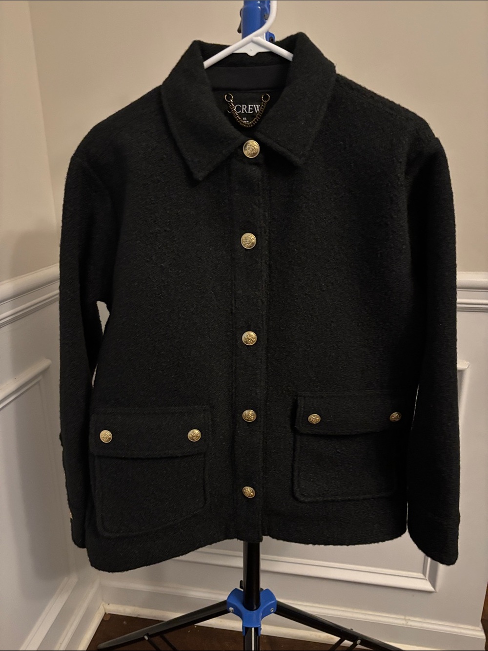 J. Crew Black Wool Pea Coat with Gold Buttons